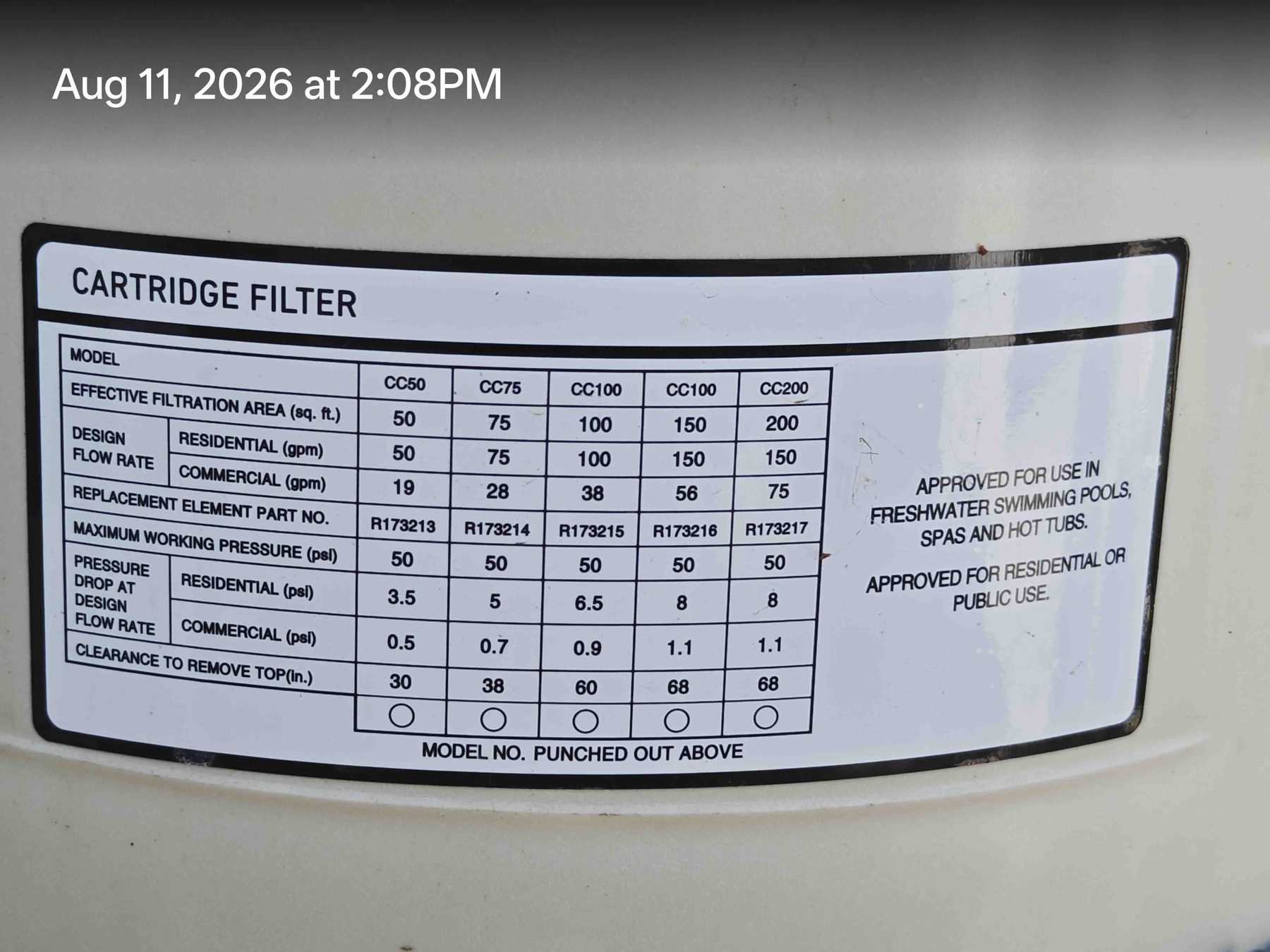 Filter F-3: compact Pentair Clean & Clear cartridge filter