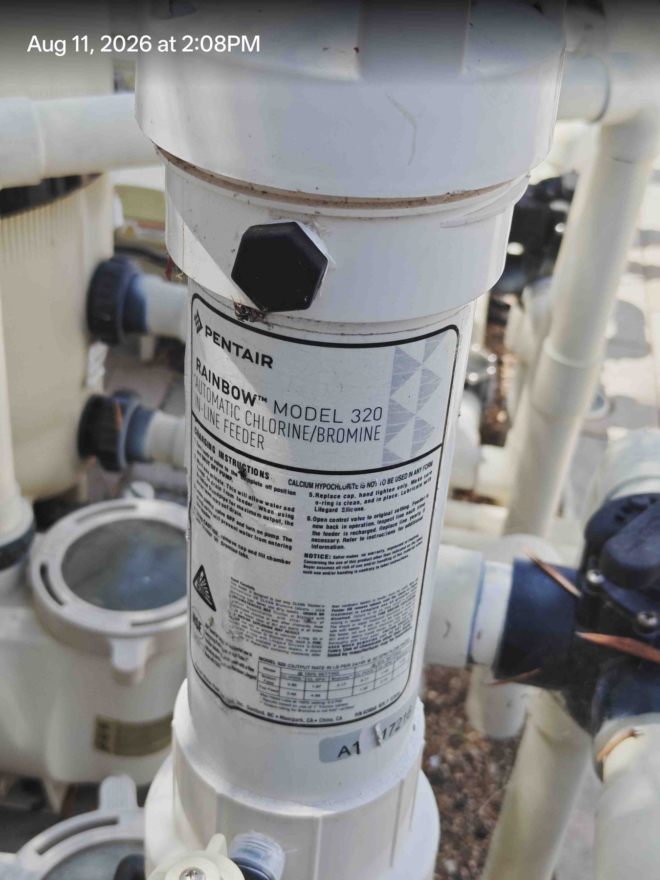 Sanitizer S-2: second Pentair Rainbow Model 320 in-line chlorinator